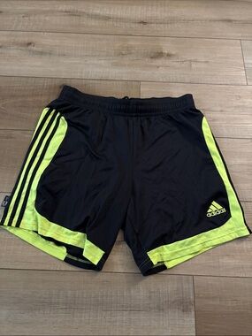 adidas Men’s Black Athletic Shorts with Neon Yellow Panels
